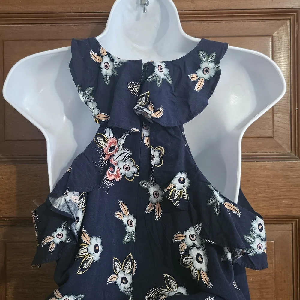 Loft Ruffle Racerback Floral Romper Navy Size M - Picture 12 of 15